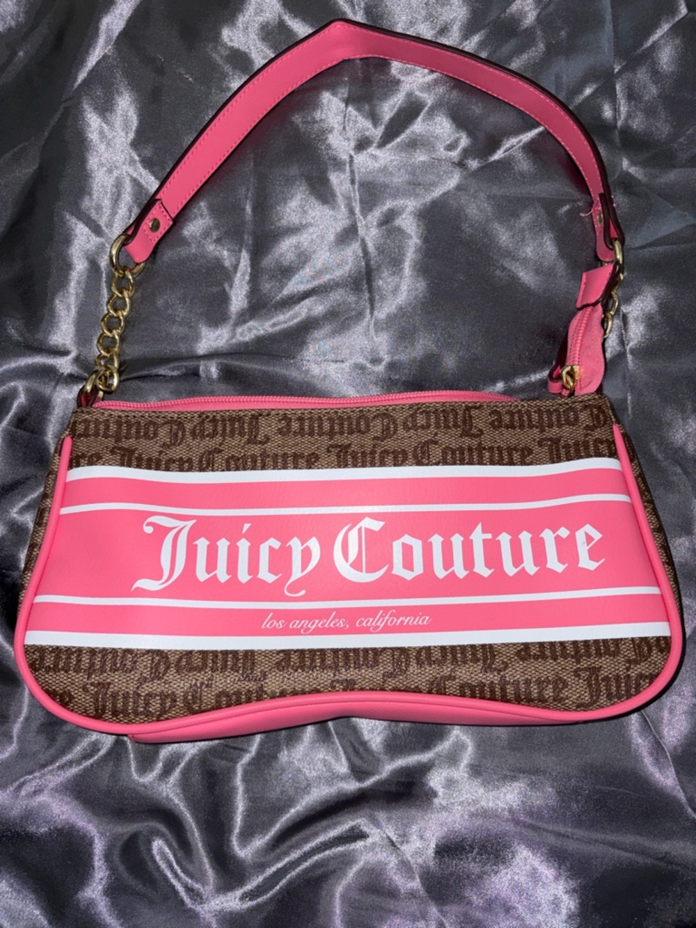 Juicy Couture Pink Logo Shoulder Bag with Monogram Trim